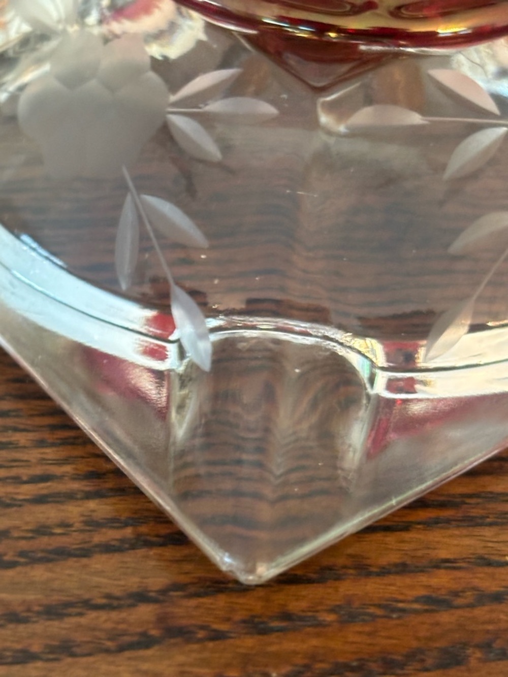 vintage boudoir table lamp featuring cranberry red and clear cut glass - Picture 6 of 16